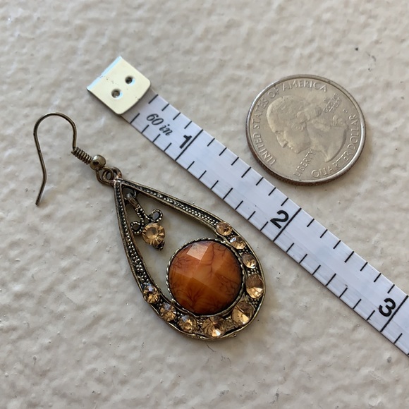 Vintage Metal and Orange Stone and Crystal Drop Earrings - Picture 11 of 11